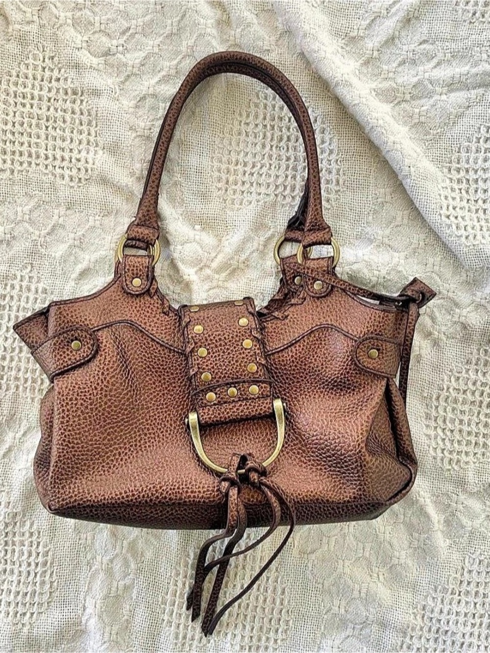 Y2K metallic brown shoulder bag